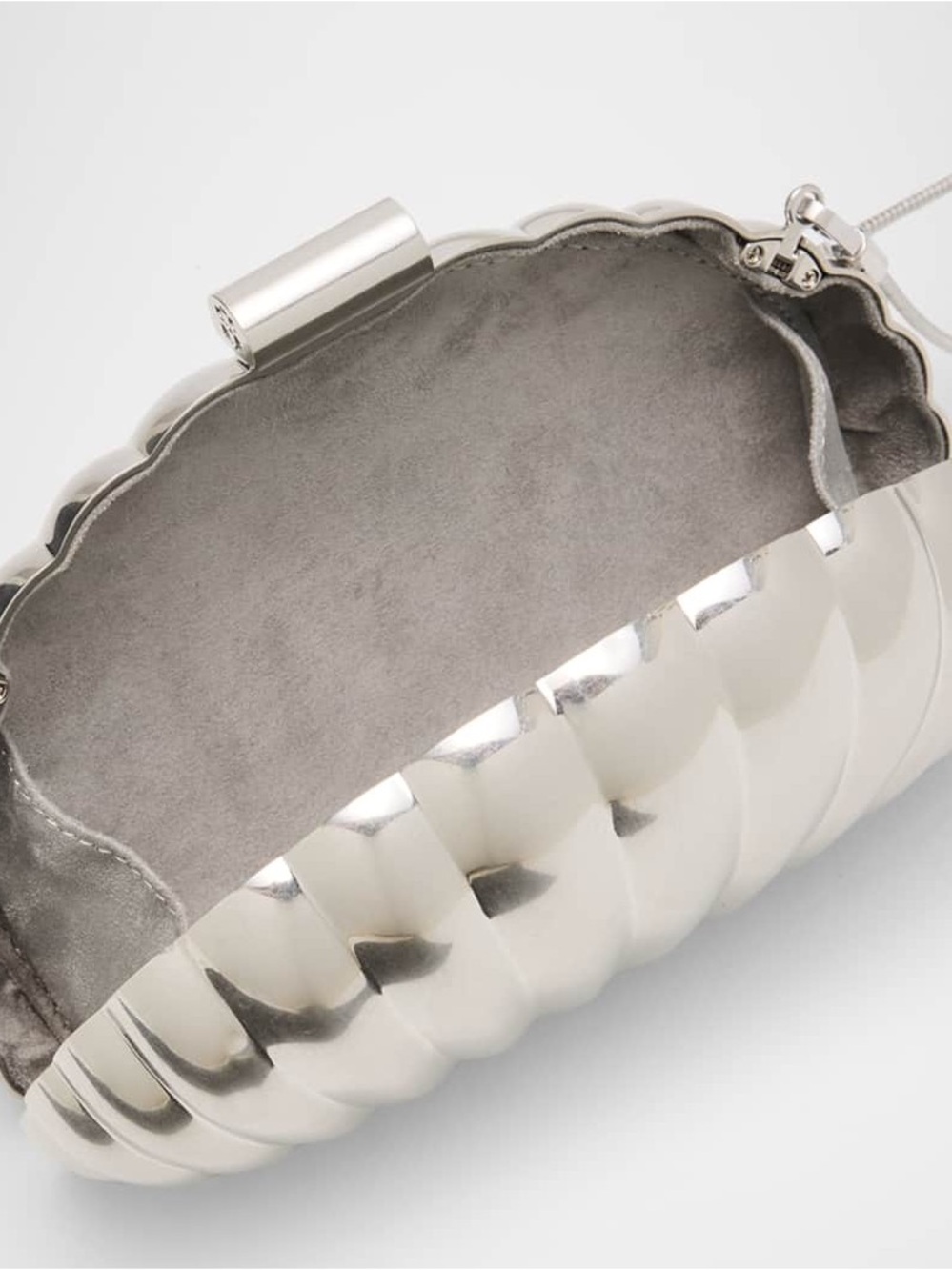 Metallic Shell-Shape Evening Clutch - Silver - Picture 3 of 5